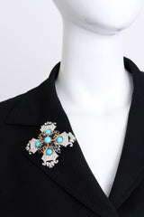 Kenneth Jay Lane Jeweled Patonce Cross Brooch worn @RECESS LA