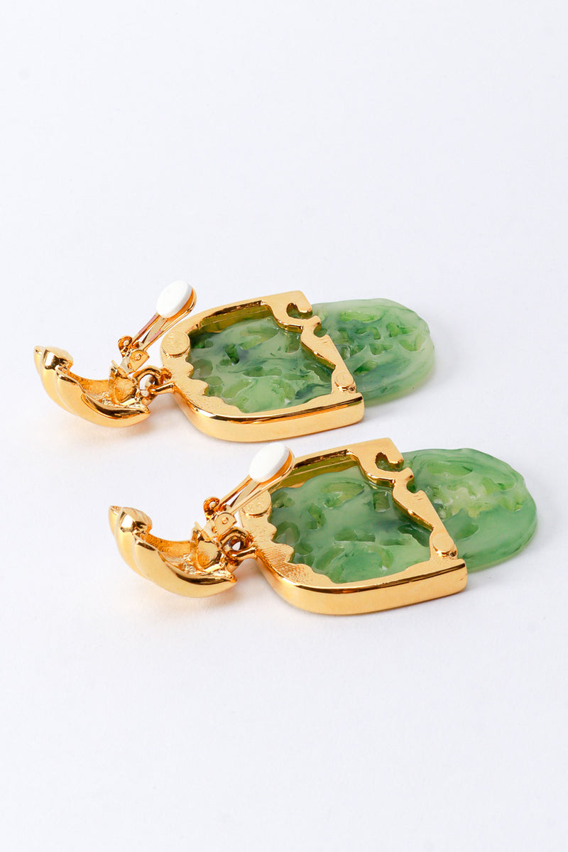 Kenneth Jay Lane Carved Jade Drop Earrings clips @RECESS LA