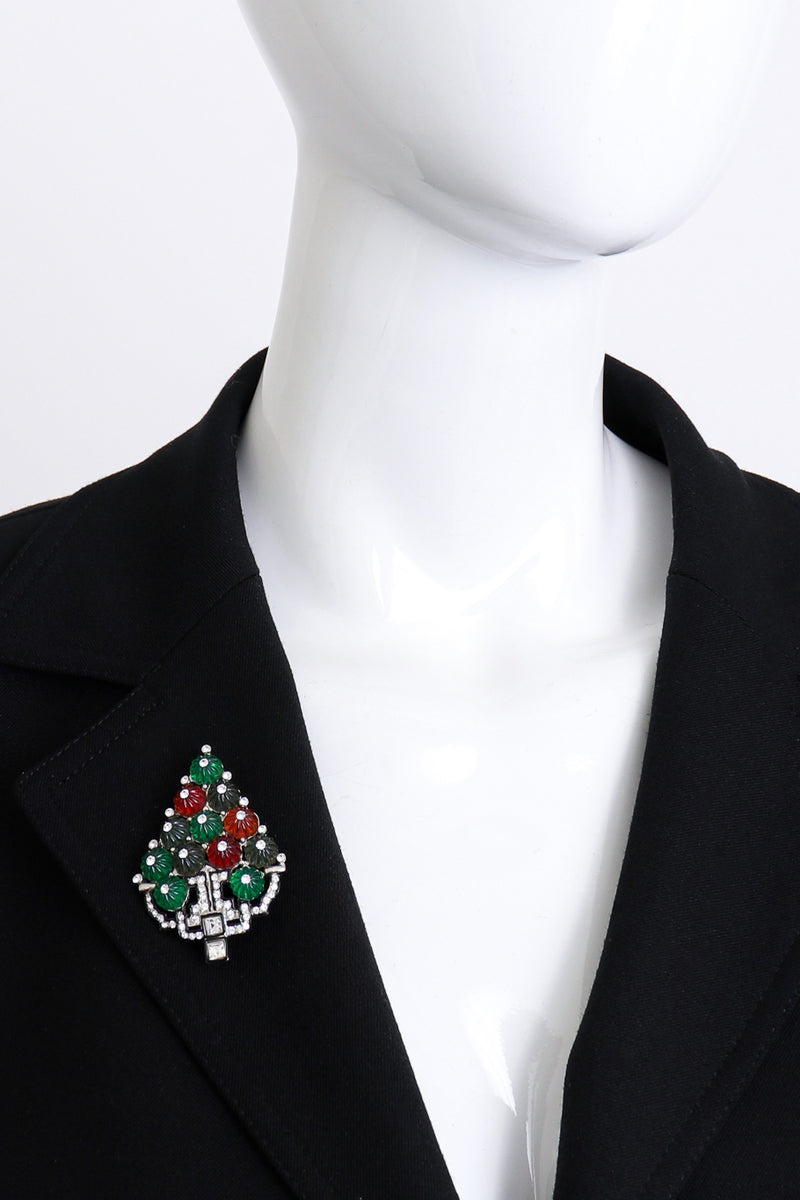 Vintage Kenneth Jay Lane Tutti Frutti Deco Tree Brooch on mannequin @recess la