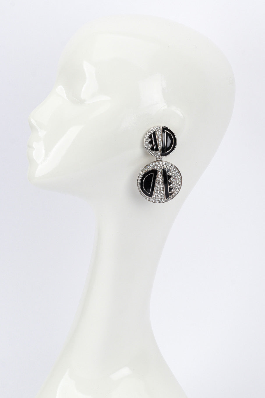 Vintage Kenneth Jay Lane Geo Enamel Rhinestone Earrings on mannequin @recess la