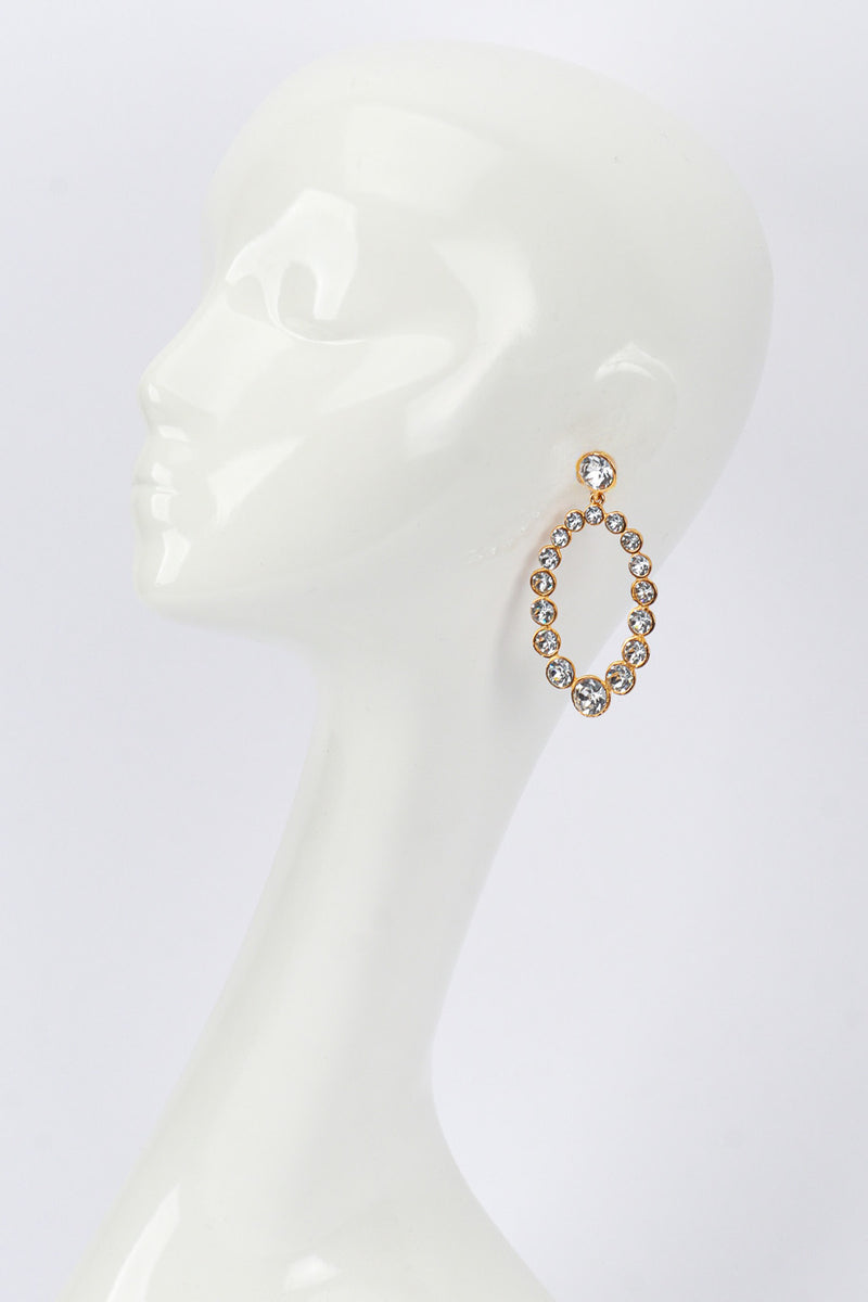 Kenneth Jay Lane Oval Crystal Hoop Drop Earrings on mannequin @recess la