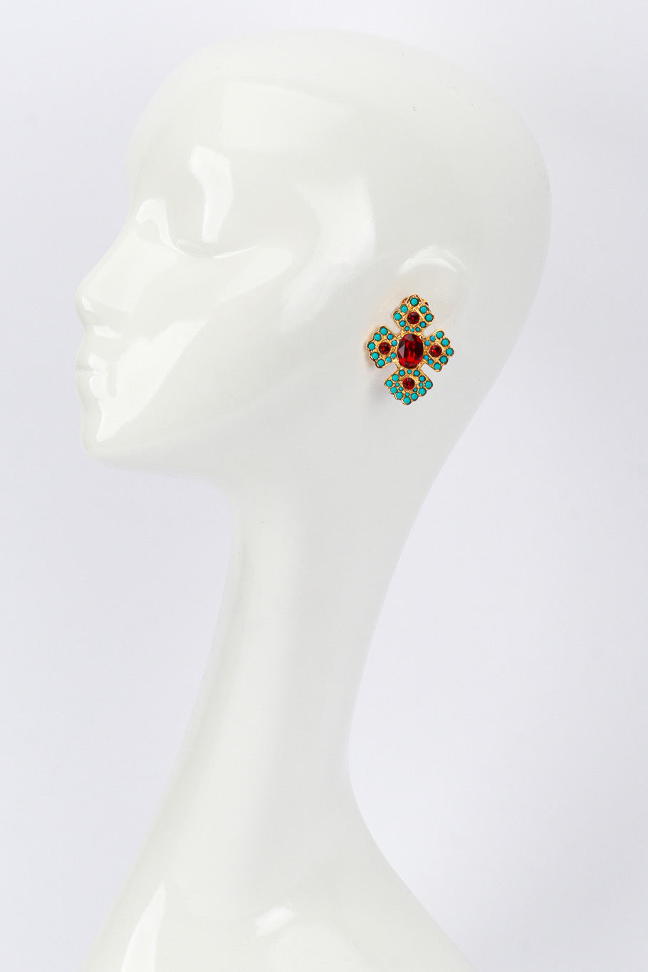 Kenneth Jay Lane Beaded Byzantine Cross Earrings mannequin @RECESS LA