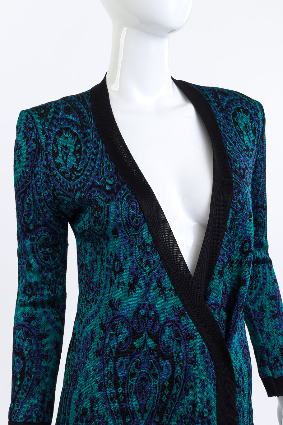 Balmain Baroque Knit Long Cardigan front on mannequin closeup @recess la