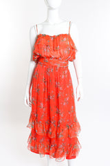 Vintage Bellville Sassoon Floral Chiffon Dress, Slip & Scarf Set dress front on mannequin @recess la