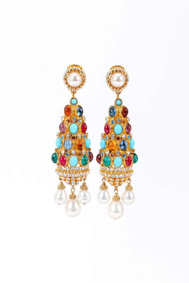 Vintage Ben Amun Glass Stone Chandelier Drop Earrings front view on white backdrop @Recessla