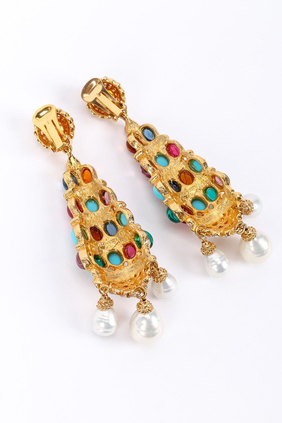 Vintage Ben Amun Glass Stone Chandelier Drop Earrings back side on white backdrop @Recessla