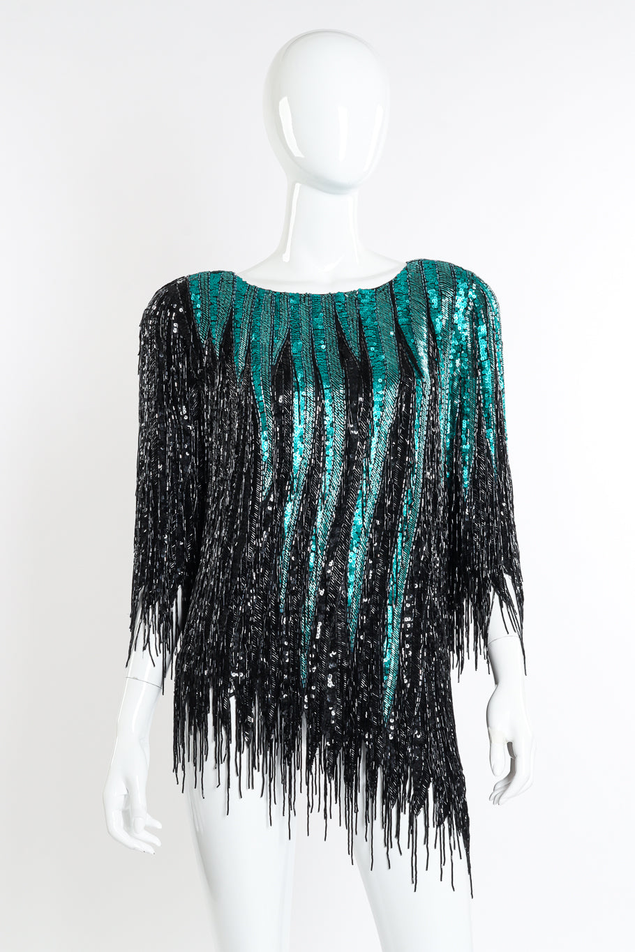 Vintage Bob Mackie Beaded Fringe Sequin Top front on mannequin @recessla