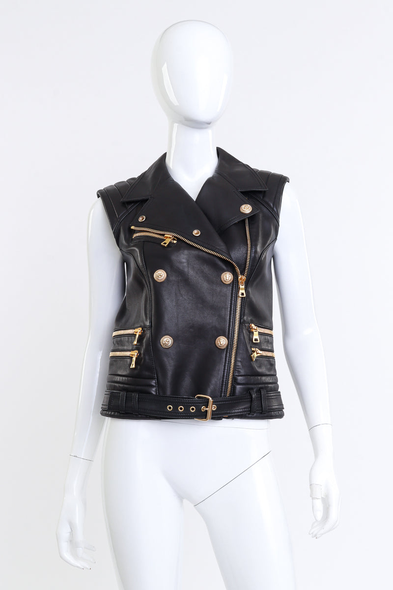 Balmain Leather Biker Vest front on mannequin @recess la