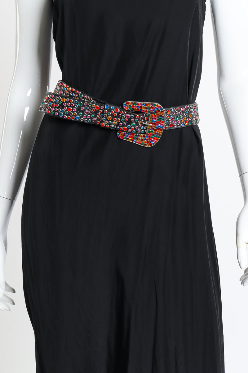 Vintage Michael Morrison MX Rainbow Rhinestone Studded Belt front on mannequin @recessla