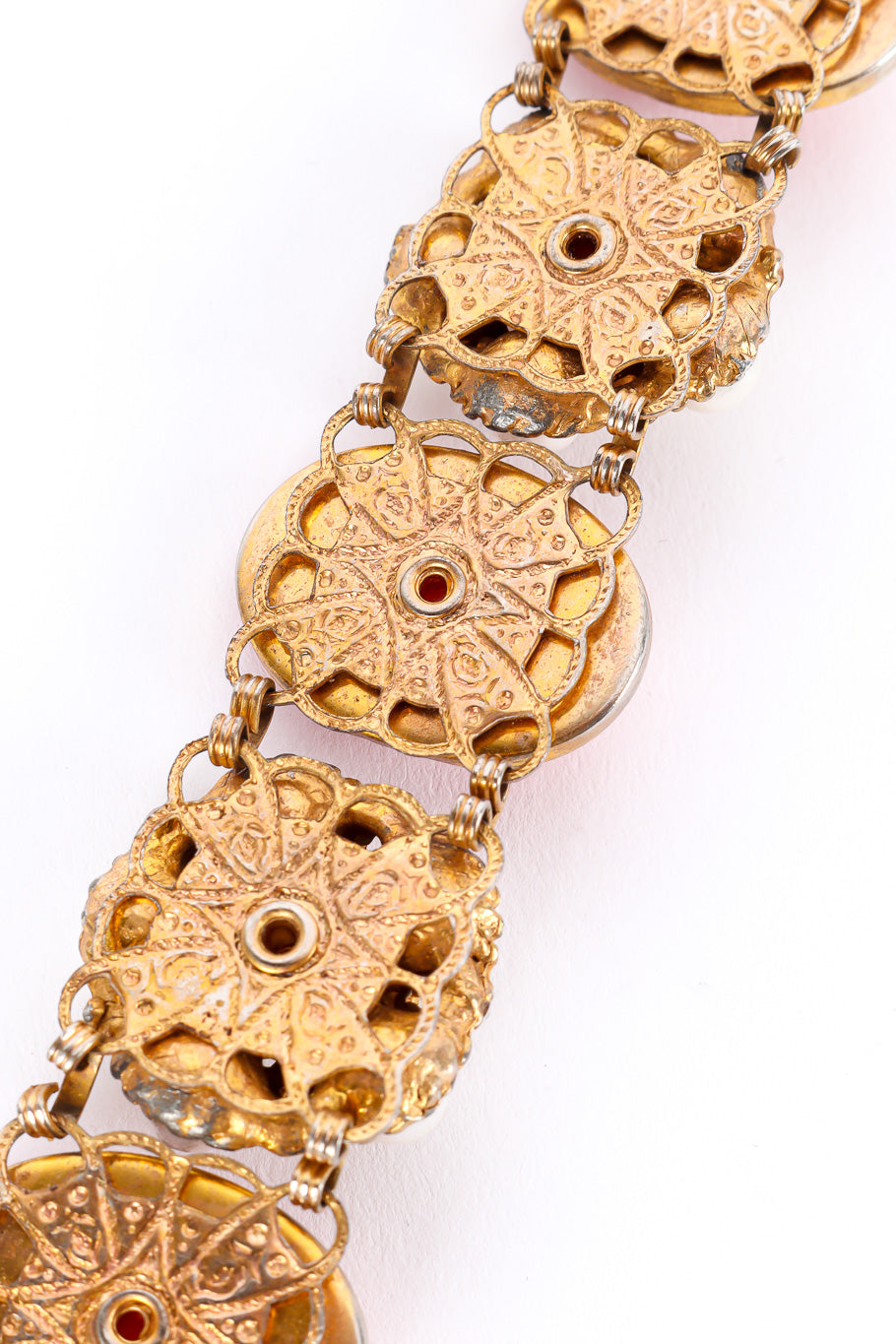 Coral stone belt by Kenneth Jay Lane back filigree close @recessla