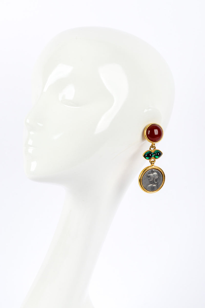 Vintage Ben Amun Gripoix Roman Coin Drop Earrings on mannequin @recessla