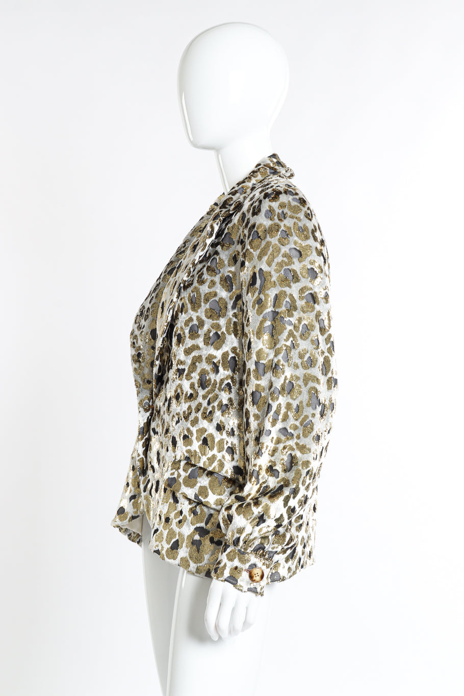 Vintage Bill Blass Metallic Burnout Animal Print Jacket side on mannequin @recess la