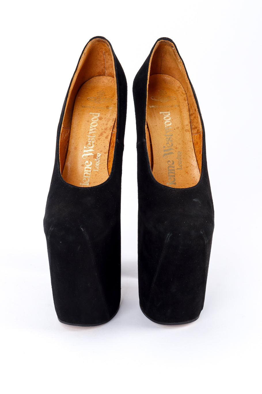 Vintage Vivienne Westwood 1993 F/W Suede Super Elevated Court Shoe front @recessla