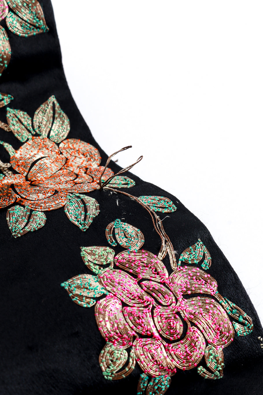 Vintage Floral Chinese Dragon Silk Jacket loose thread closeup @recess la