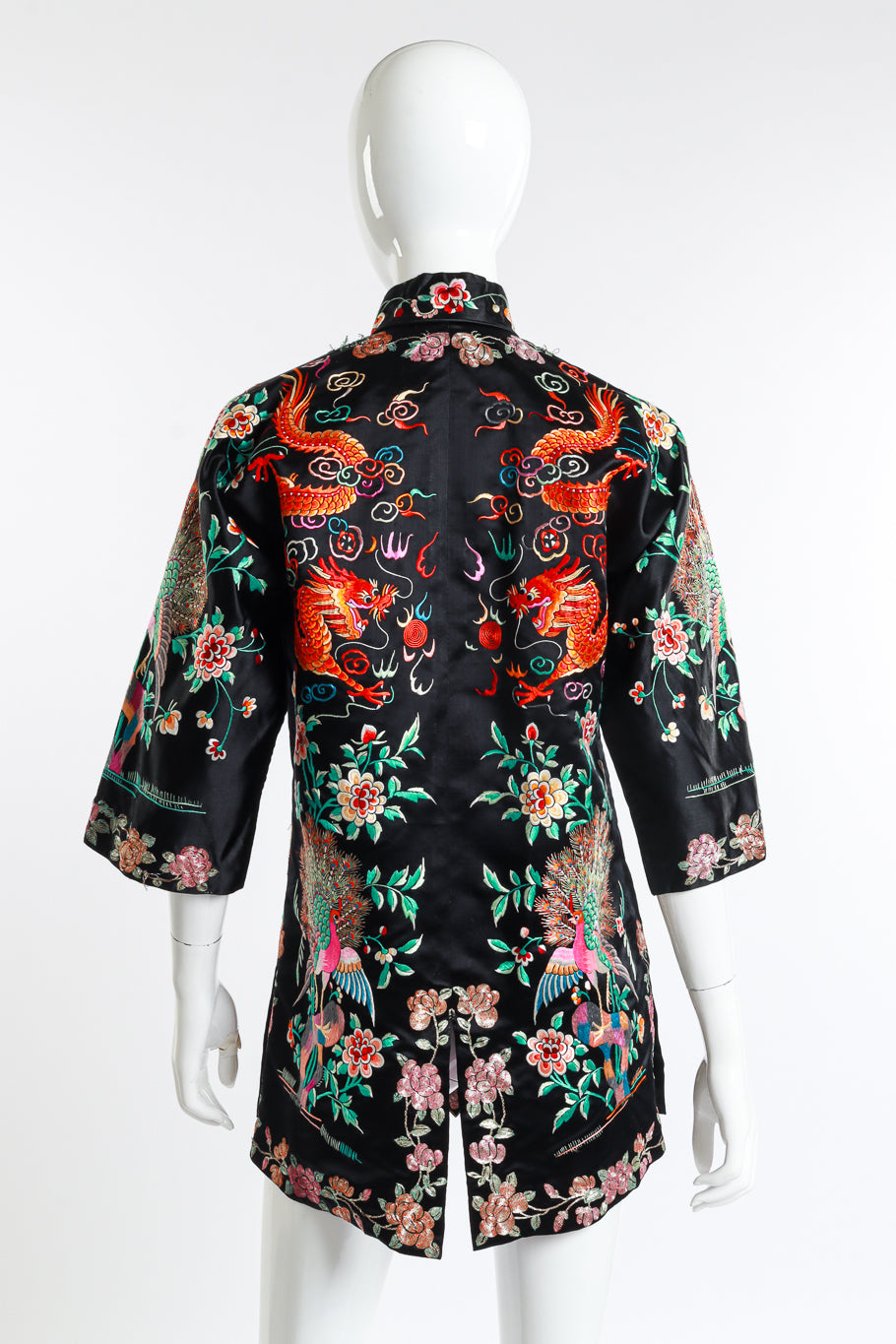 Vintage Floral Chinese Dragon Silk Jacket back on mannequin @recess la