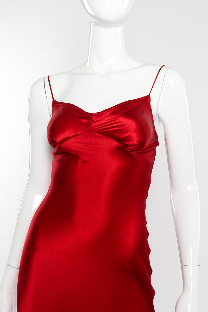 Satin slip dress by Bonnie Strauss on mannequin bust close @recessla