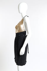 Vintage Caché Pleated Metal Mesh Halter Dress side on mannequin @recess la