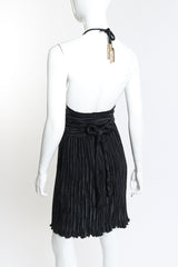 Vintage Caché Pleated Metal Mesh Halter Dress back on mannequin closeup @recess la