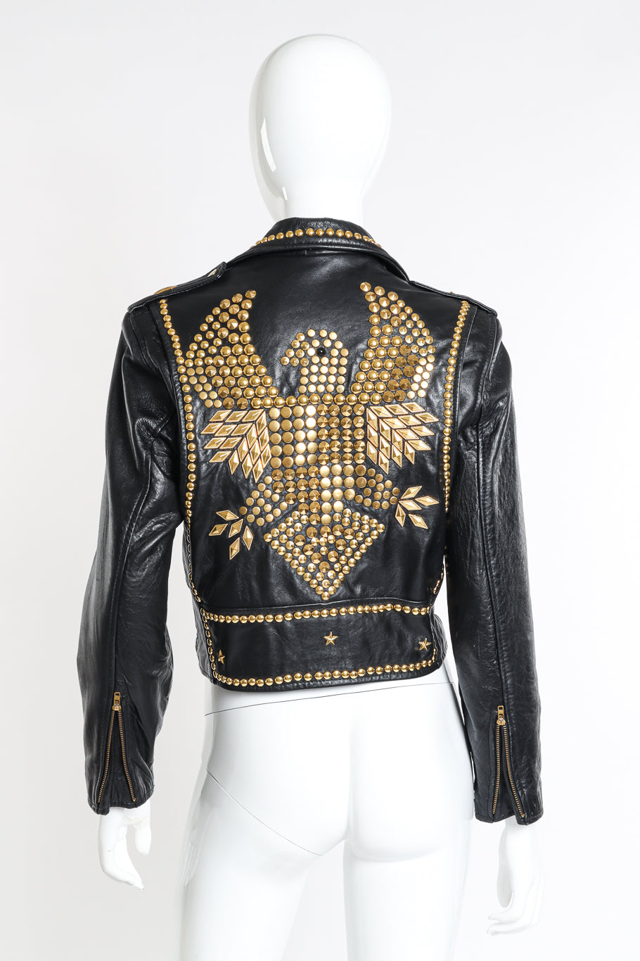 Vintage Caché Eagle Stud Moto Jacket II back on mannequin @recessla