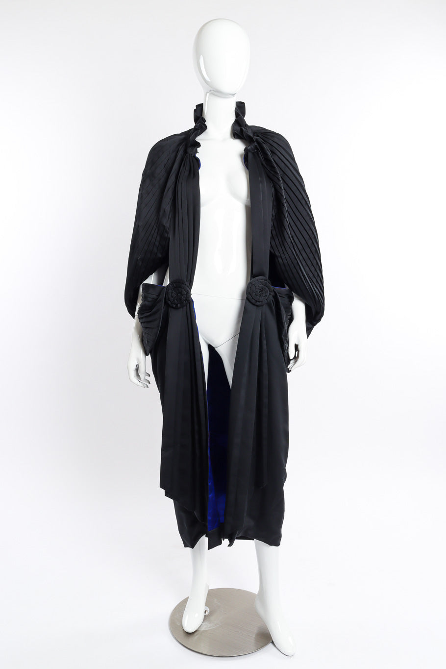 Pleated Cocoon Coat by Calderon on mannequin front open @recessla