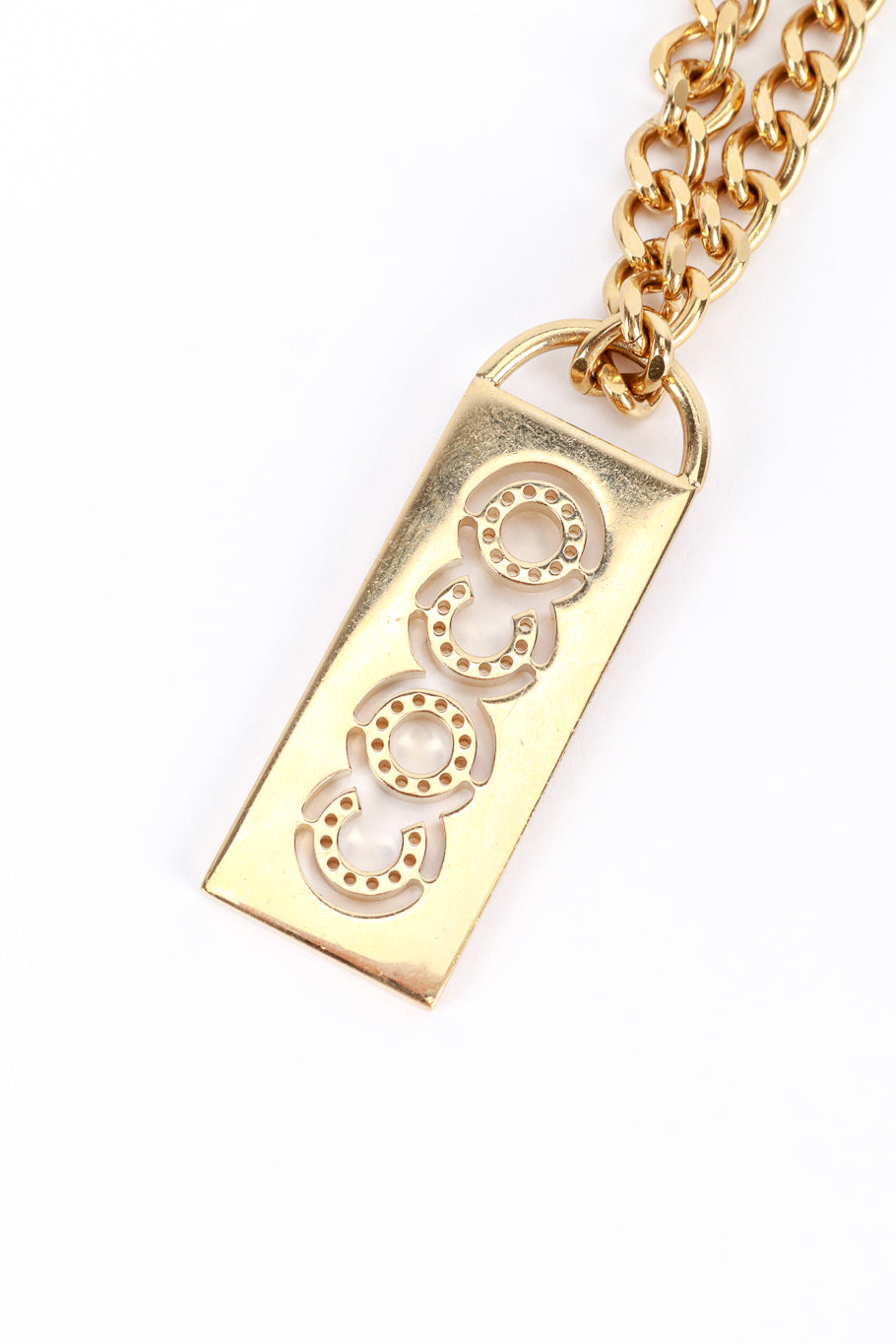 Vintage Chanel Coco Tag Pendant Necklace tag pendant closeup @recess la