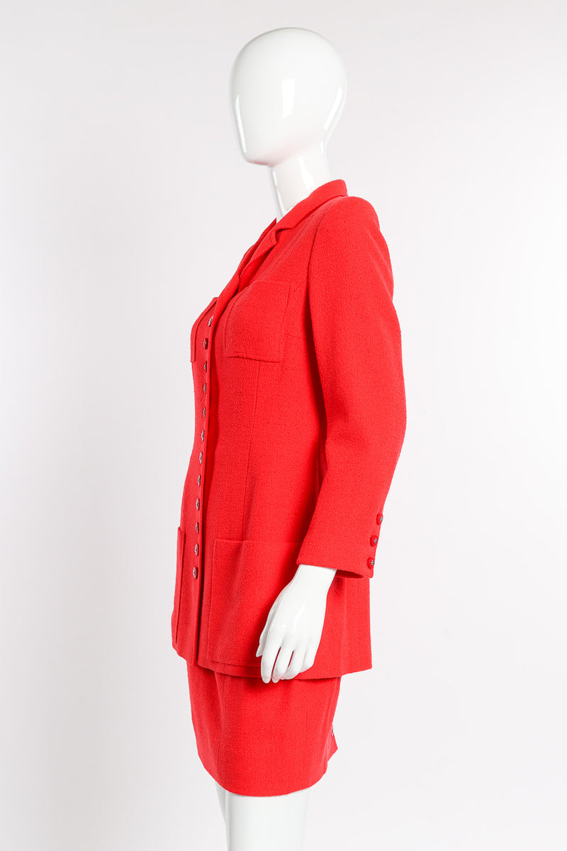 1996 F/W Bouclé Knit Longline Blazer & Skirt Set by Chanel on mannequin side @recessla