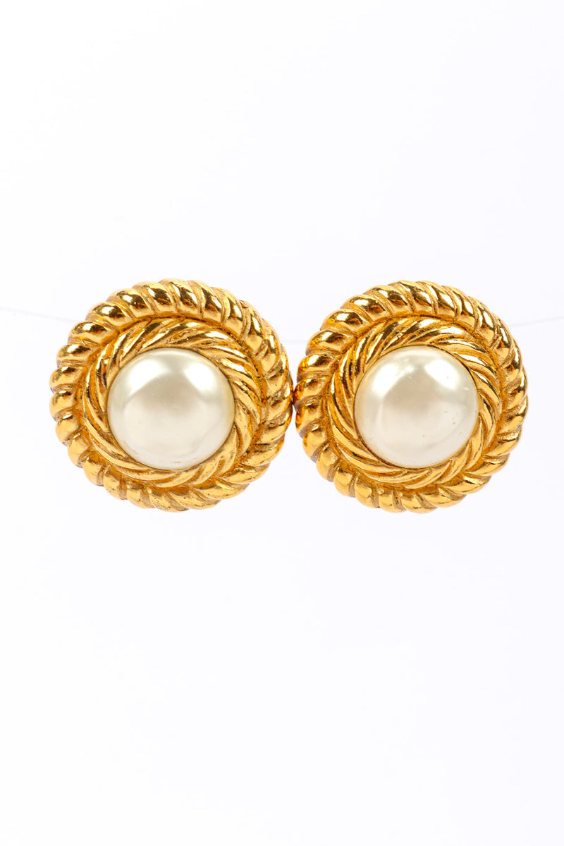 Rope Frame Pearl Earrings by Chanel on white background side by side @recessla