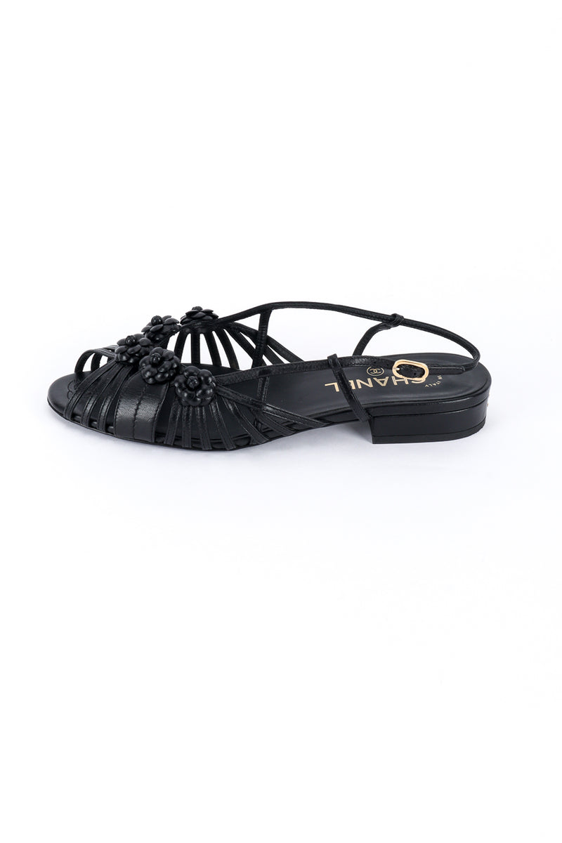 Chanel Camellia Flower Slingback Sandals left shoe outer side @recess la