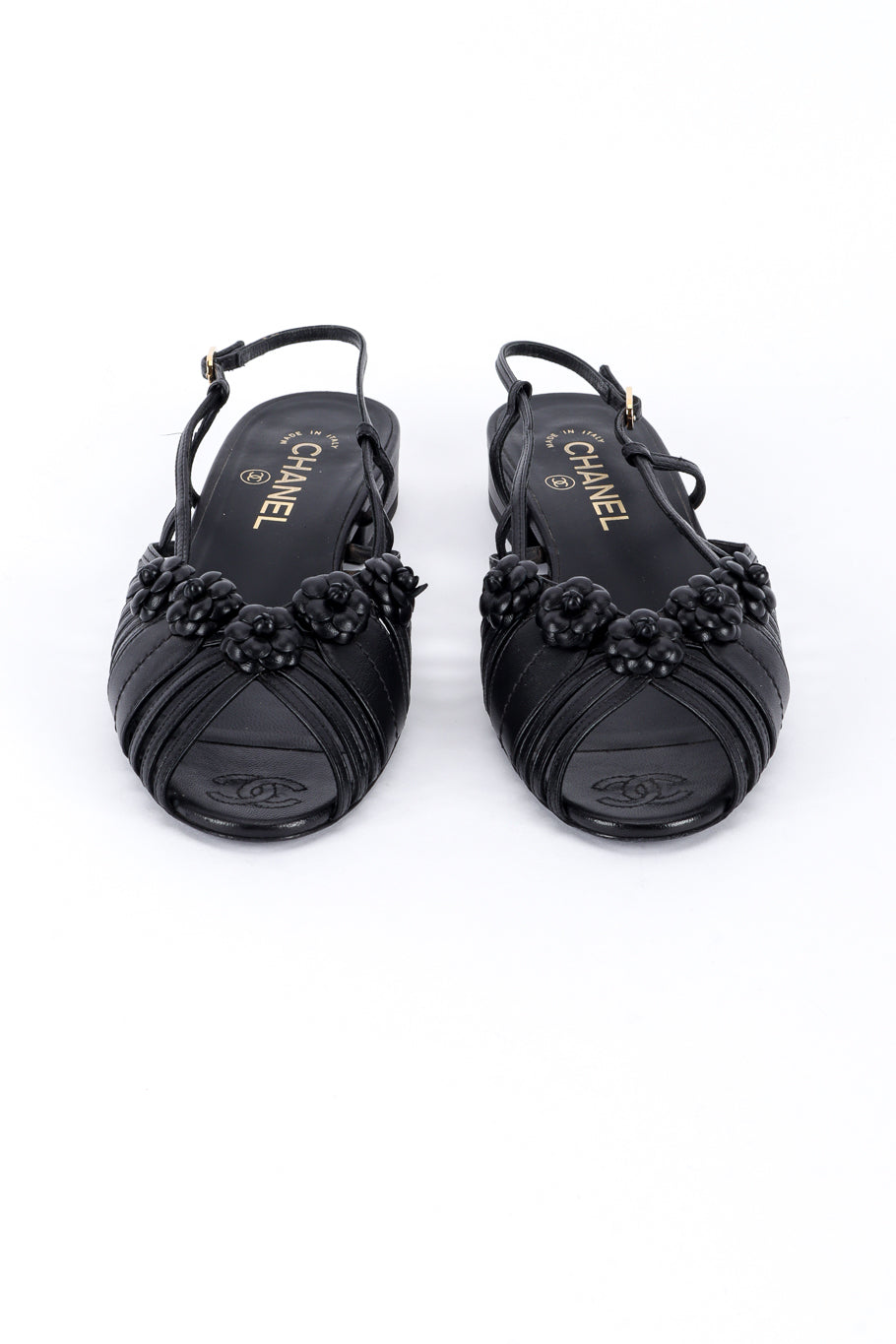 Chanel Camellia Flower Slingback Sandals front @recess la