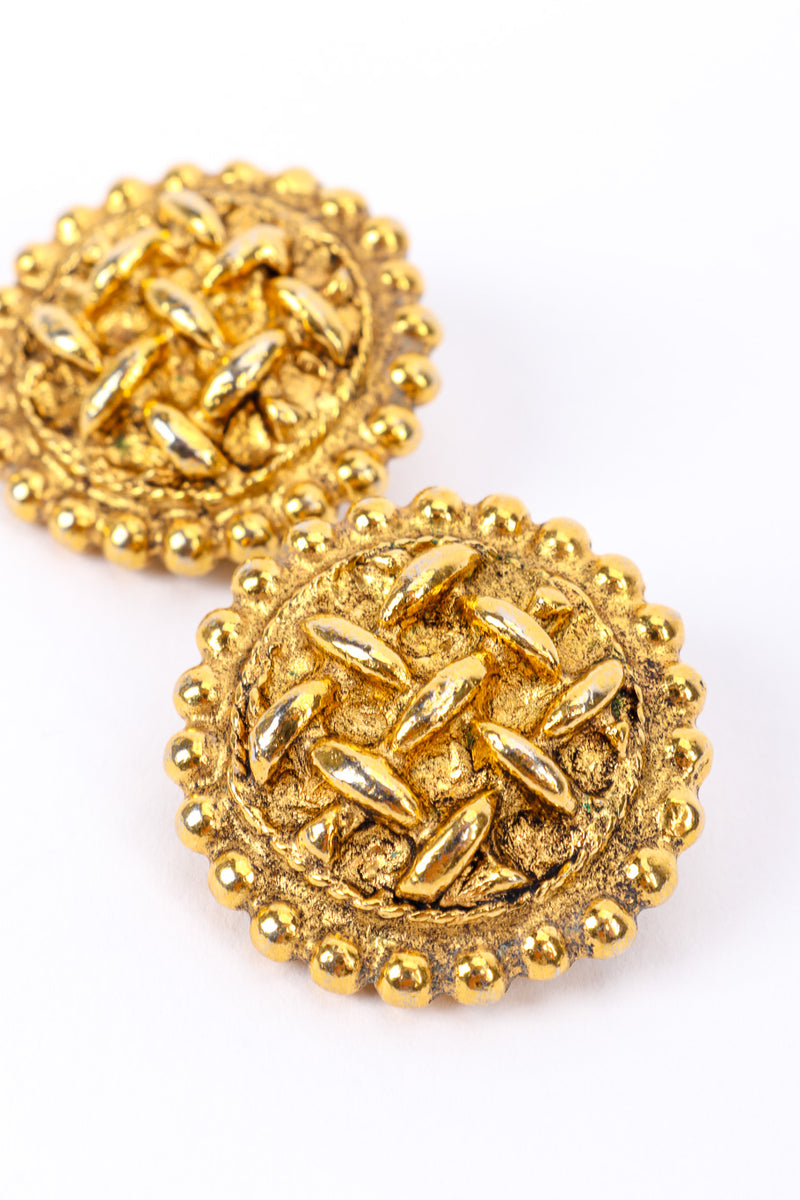 Vintage Chanel Woven Button Earrings front view closeup @recessla