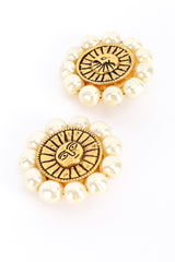 Vintage Chanel Sun & Moon Pearl Earrings front closeup @recess la