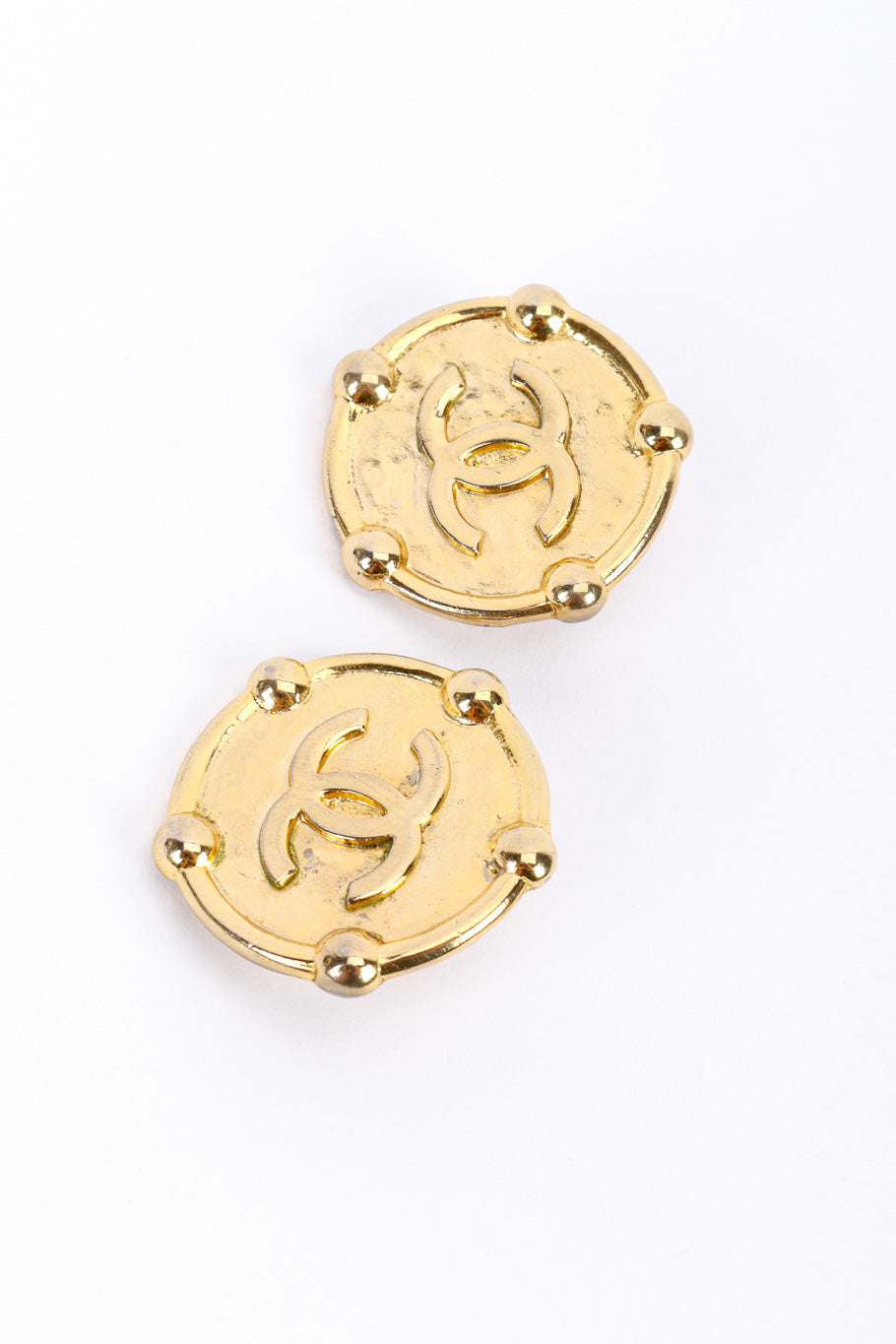 Vintage Chanel CC Logo Button Earrings front view @recessla