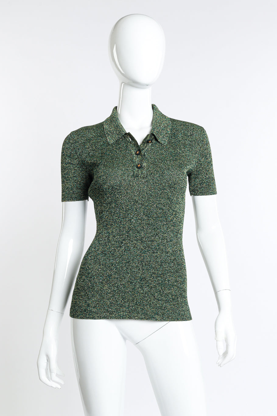 Chanel Lurex Knit Polo Top front on mannequin @recess la