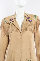 Vintage Char suede fringe jacket front view closeup on mannequin @Recessla