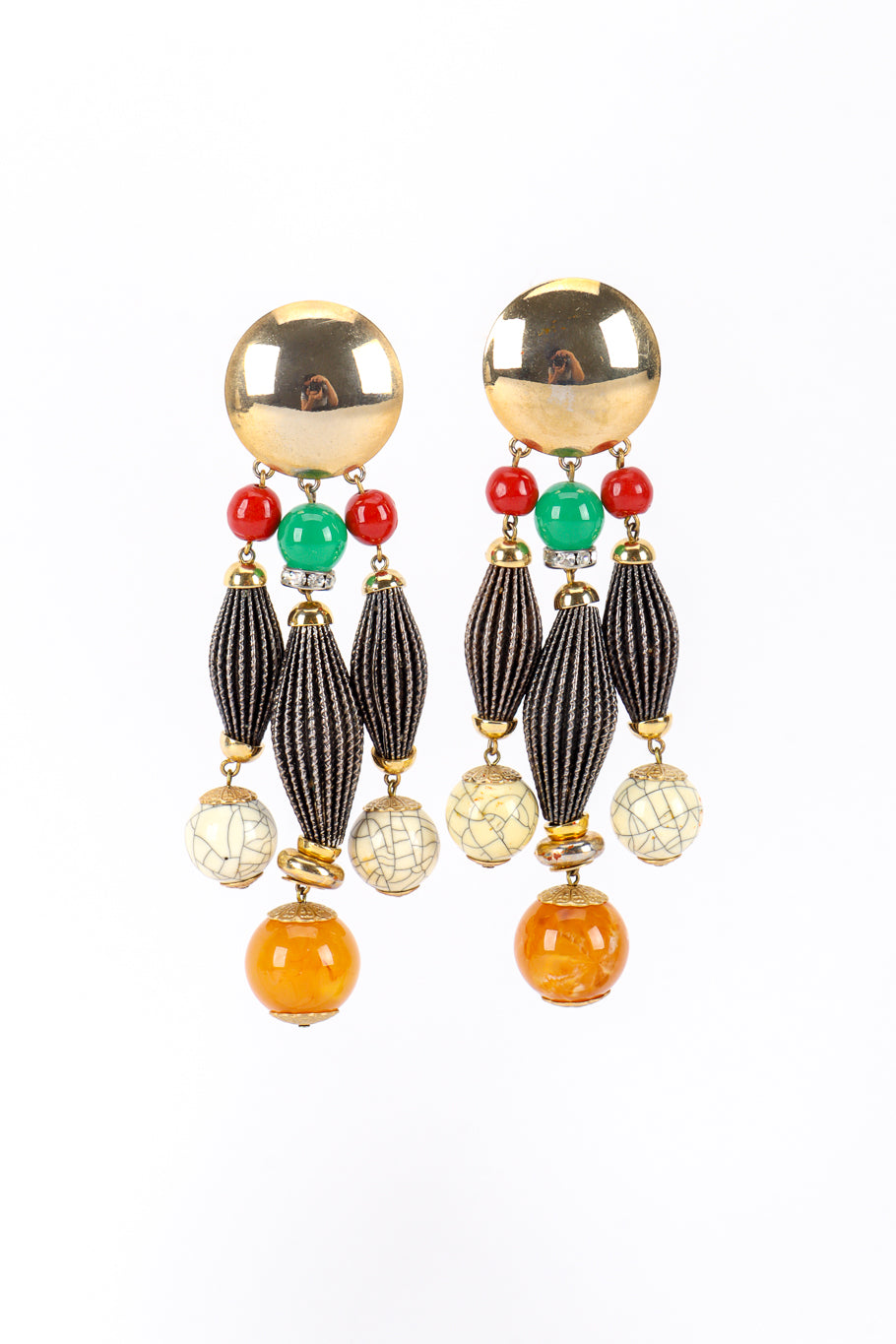 Vintage Carlo Zini Disc Bead Drop Earrings front @recess la