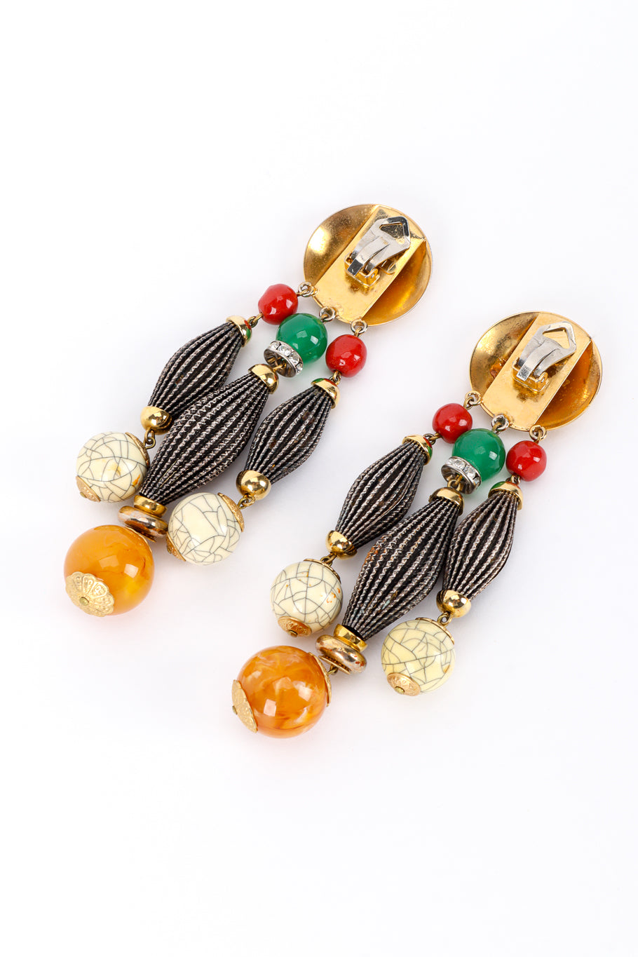 Vintage Carlo Zini Disc Bead Drop Earrings back @recess la