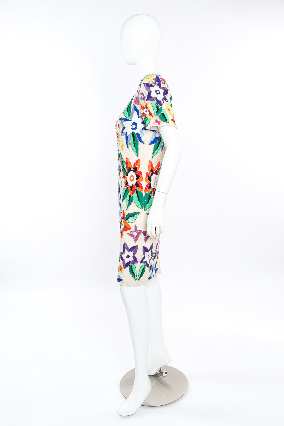 Vintage Carolyne Barton Floral Beaded Cocktail Dress side view on mannequin @Recessla