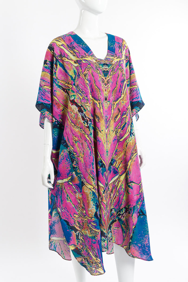 Vintage Carter Smith Abstract Splatter Print Caftan 3/4 front view on mannequin @Recessla