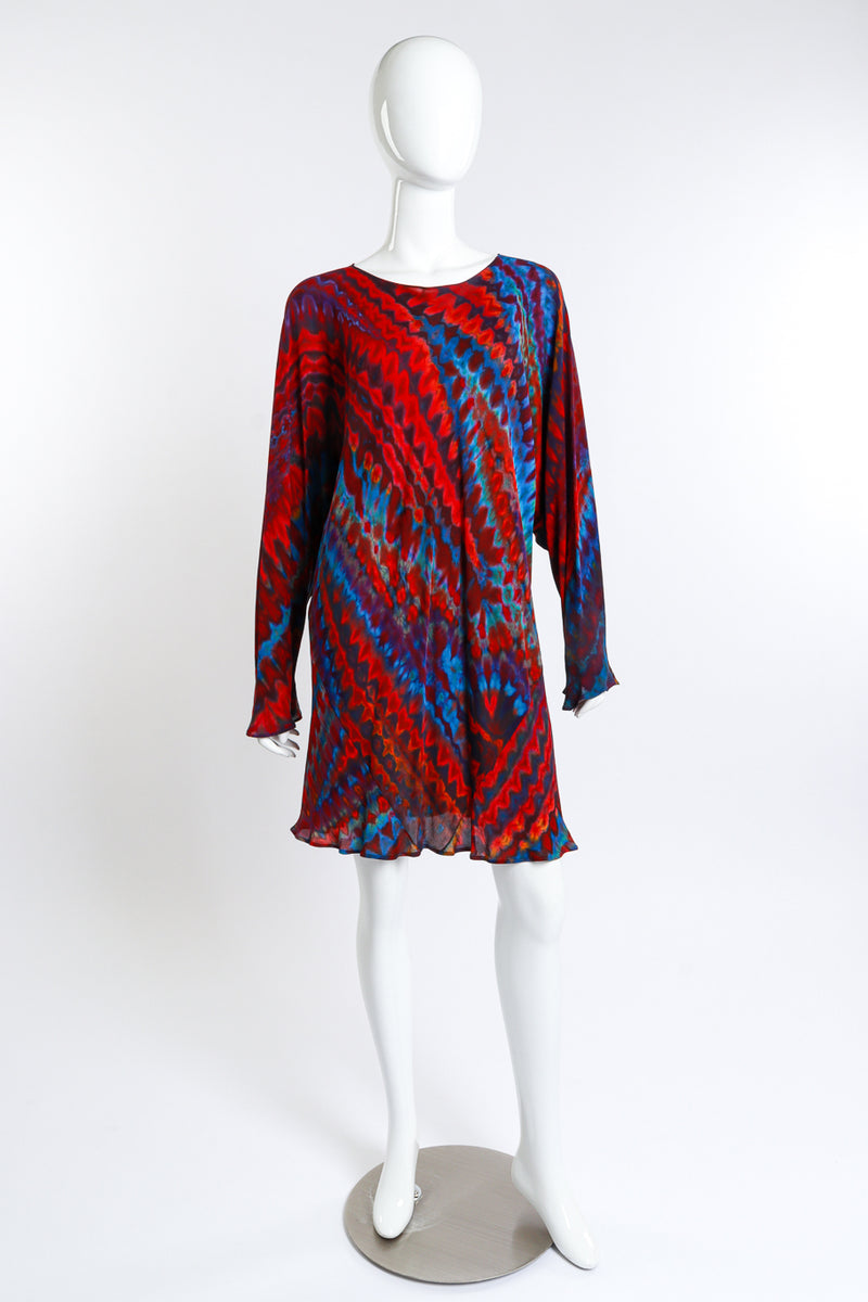 Vintage Carter Rainbow Shibori Dolman Tunic front on mannequin unbelted @recess la