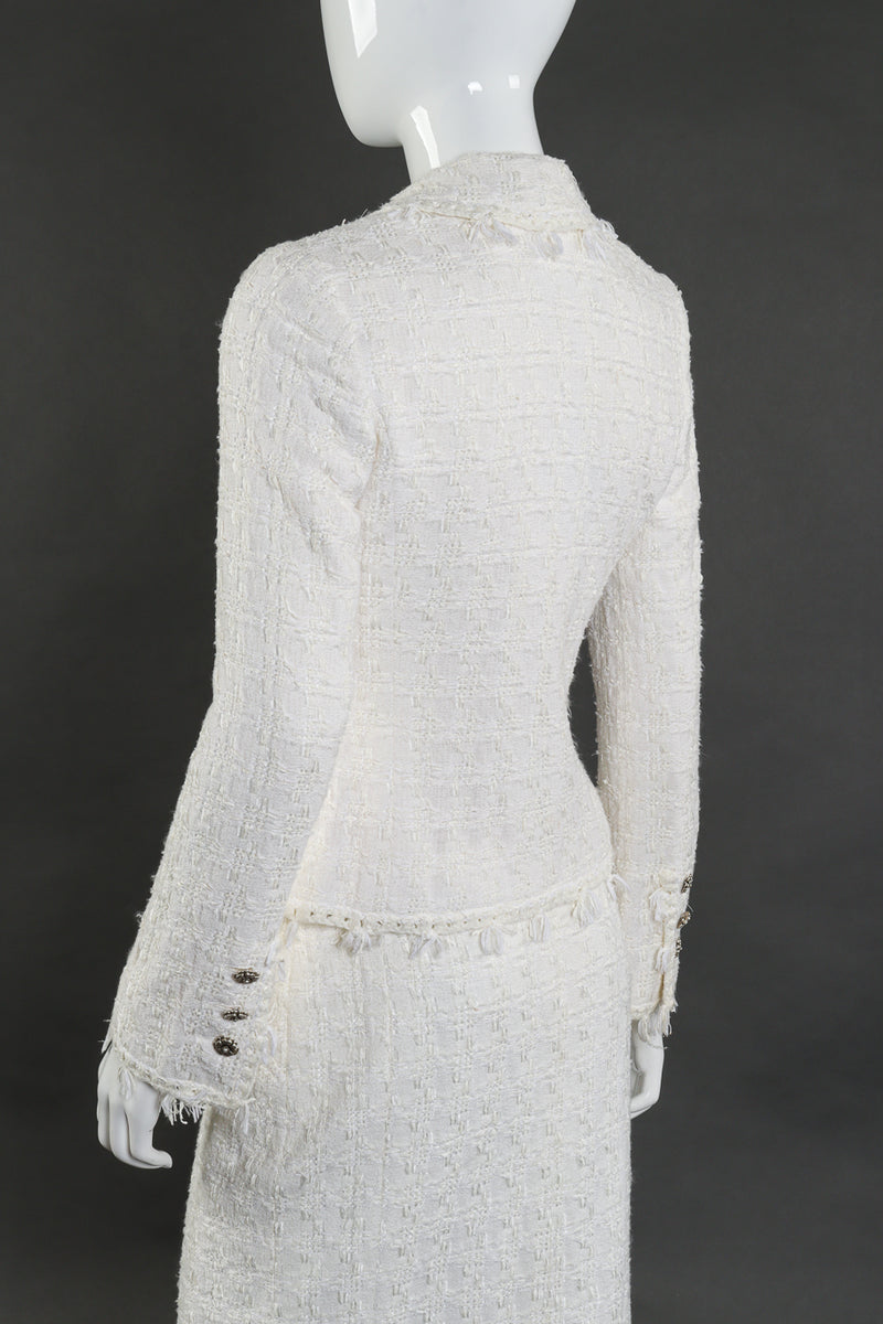 Vintage Chanel 2005 Cruise Woven Skirt Suit back on mannequin closeup @recessla