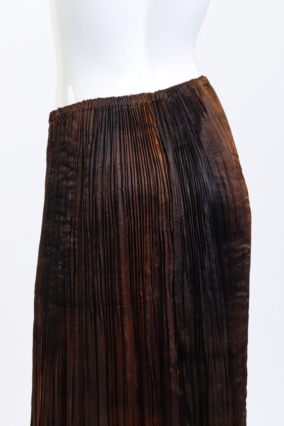 Vintage Patricia Lester Long Pleated Silk Skirt back on mannequin waist closeup @recess la