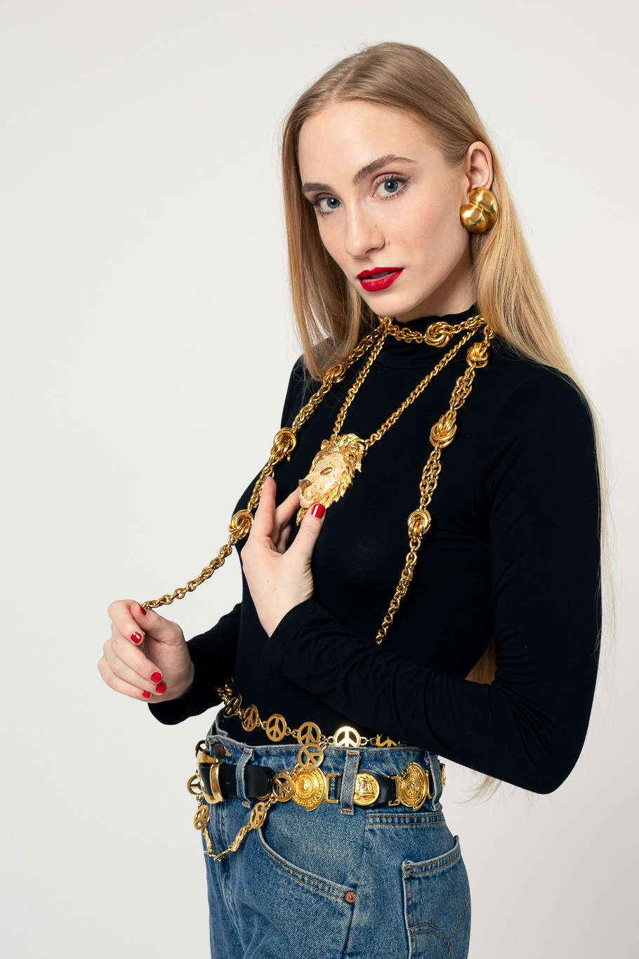 Vintage Luca Razza Lion Head Pendant Necklace on model @Recessla