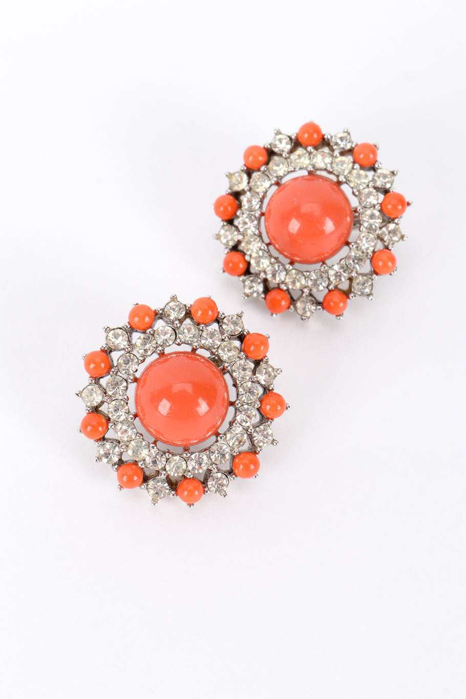 Vintage Trifari Coral Lucite Necklace & Earring Set earring front @recess la 