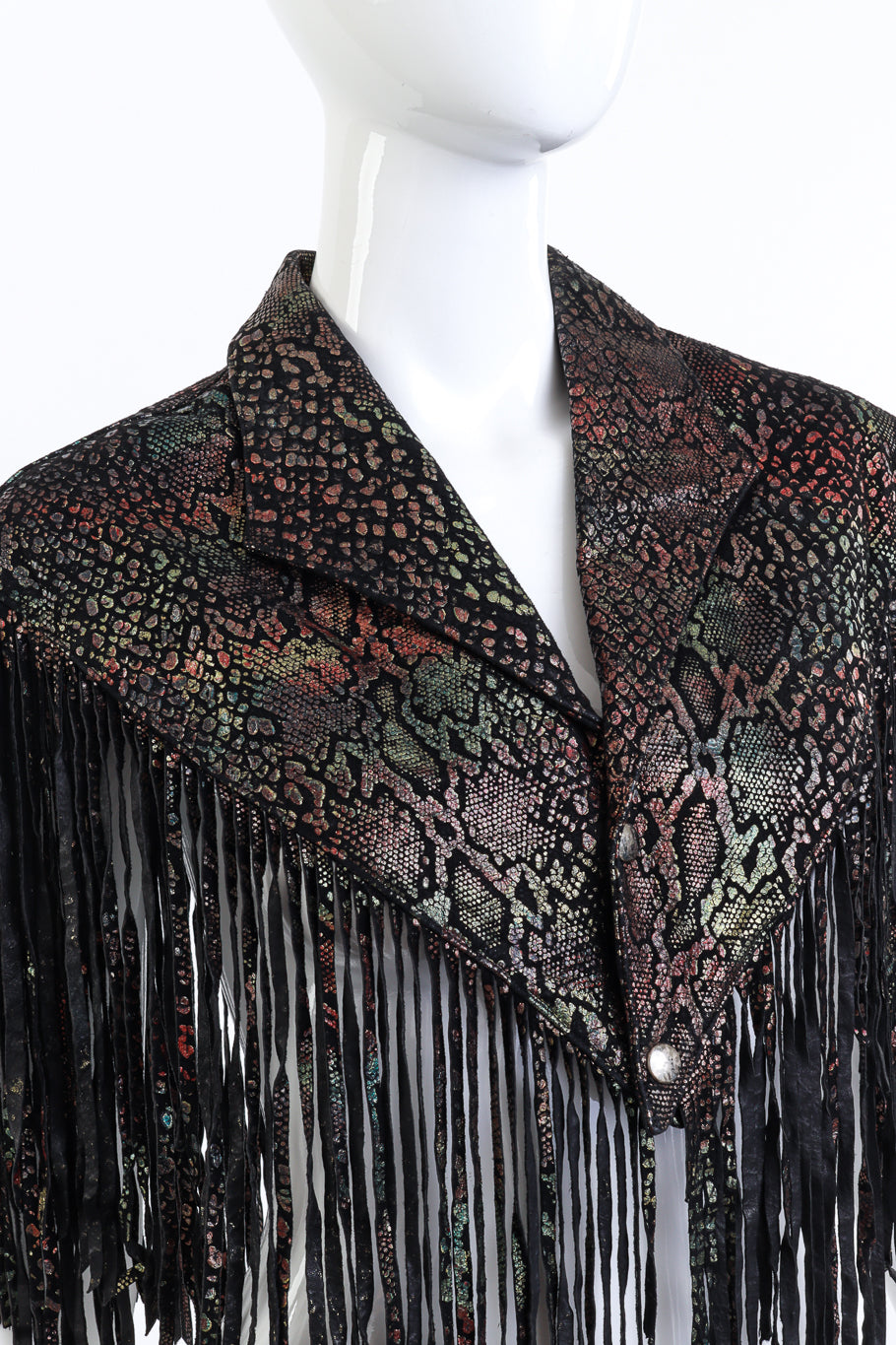 Vega's Leather Metallic Leather Fringed Capelet on mannequin @RECESS LA