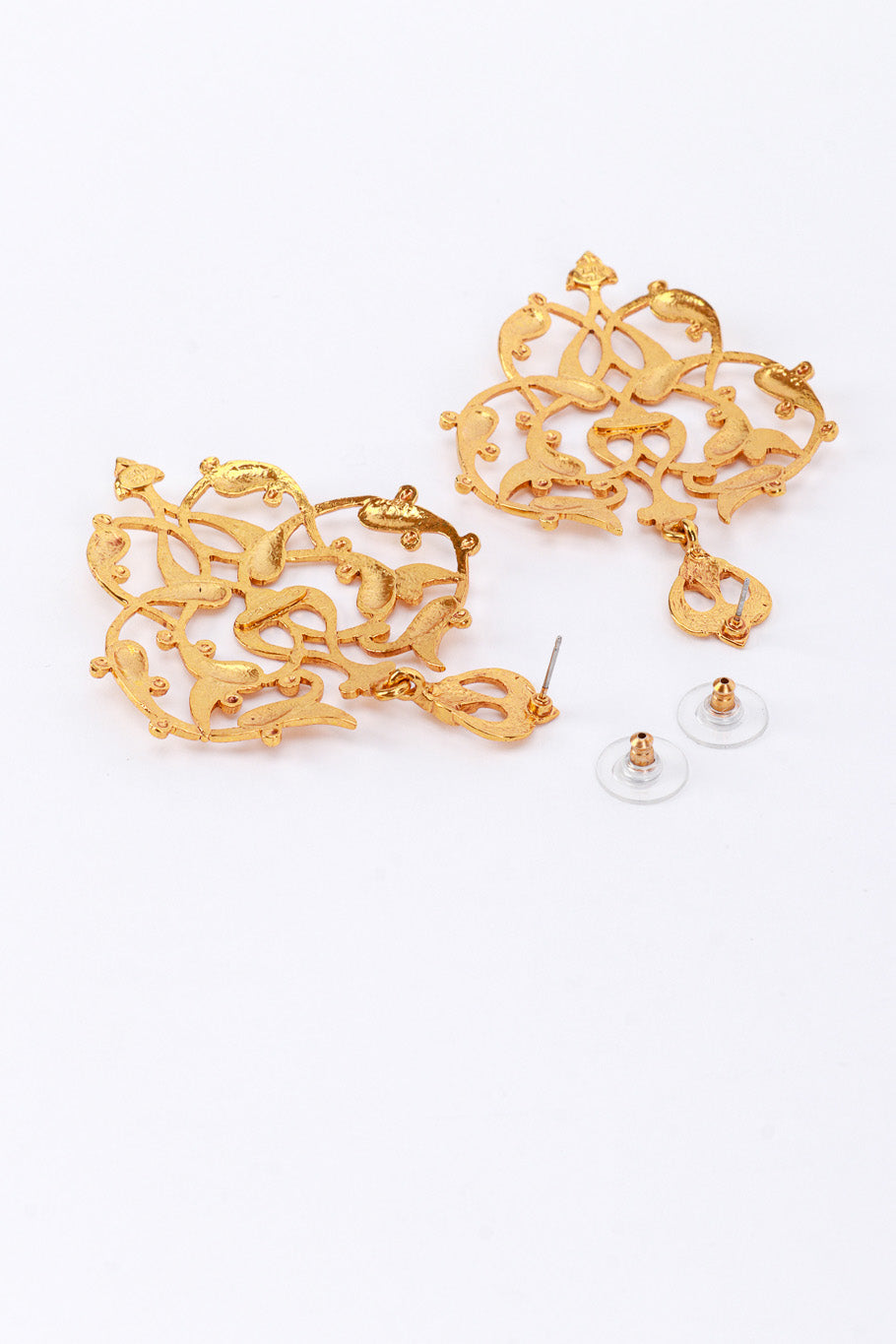 Vintage Oscar de la Renta Fleur De Lis Scroll Drop Earrings backs @RECESS LA