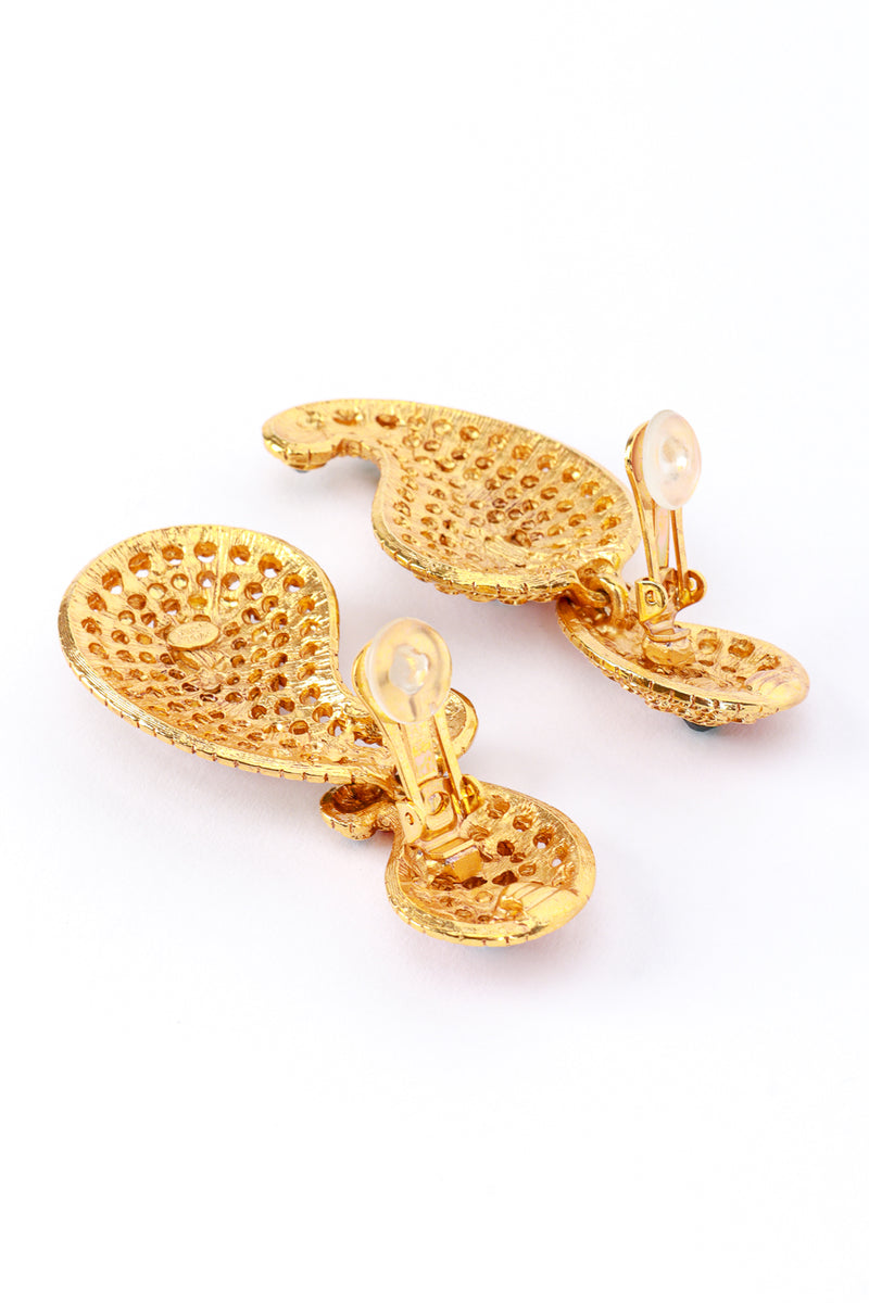 Vintage Oscar de la Renta Bejewelled Boteh Drop Earrings clips @RECESS LA