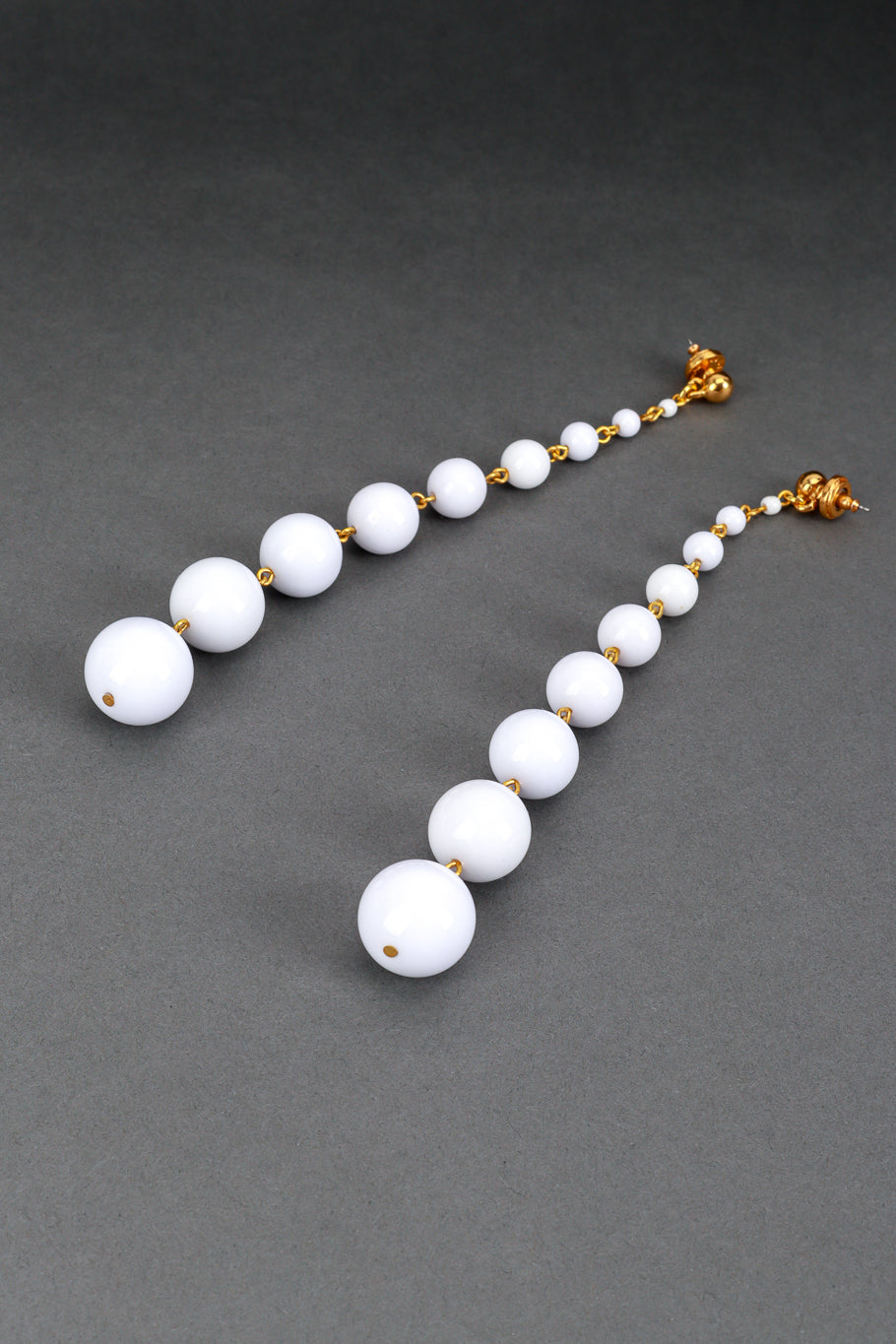 Vintage Oscar de la Renta White Mod Bead Drop Shoulder Duster Earrings flat @RECESS LA