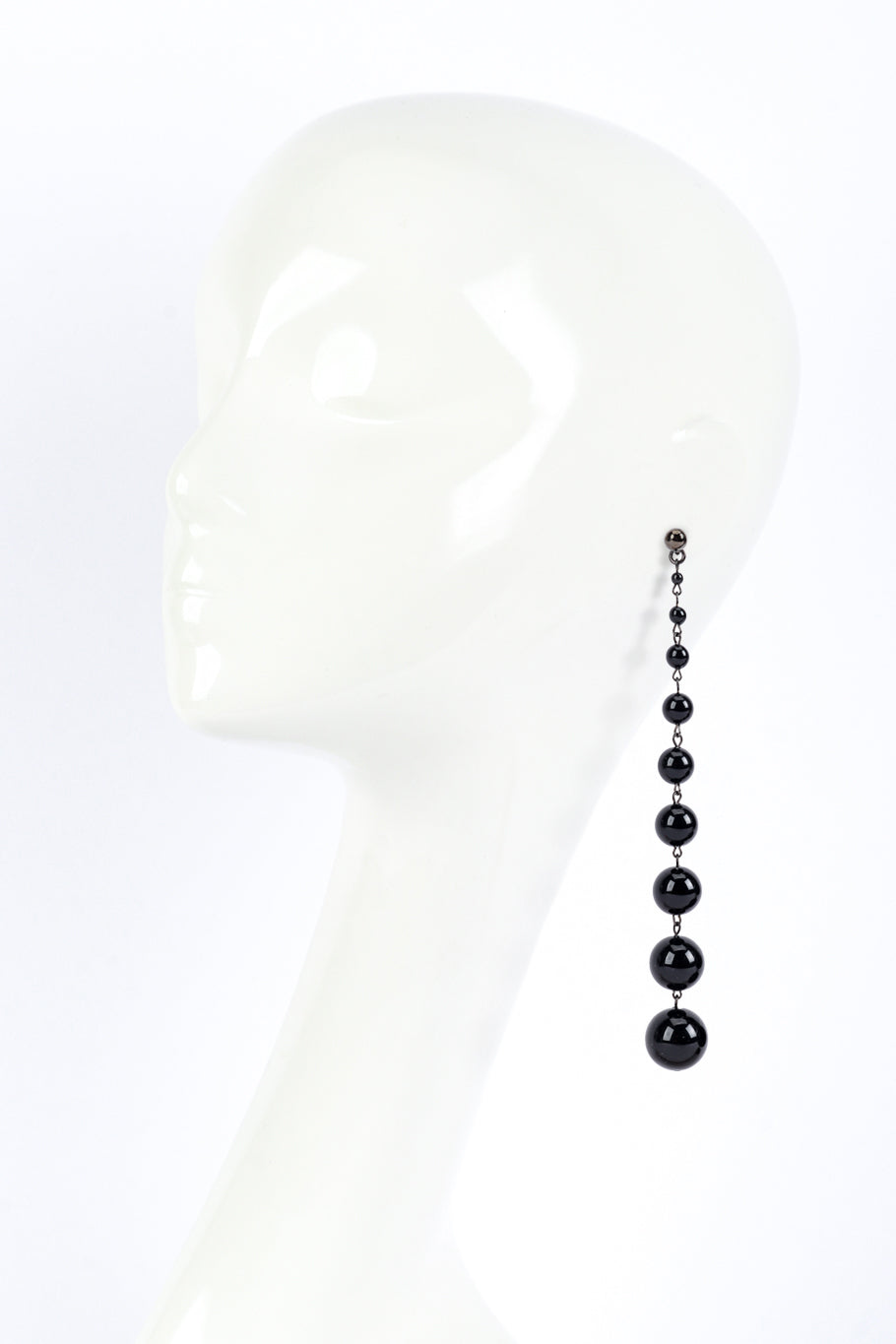 Vintage Oscar de la Renta Black Mod Bead Drop Shoulder Duster Earrings on mannequin @RECESS LA