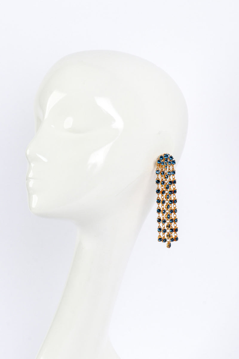 Vintage Oscar de la Renta Deco Fan Rhinestone Fringe Earrings worn @RECESS LA