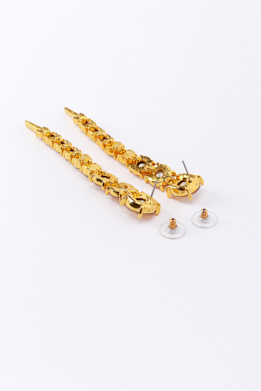 Vintage Oscar de la Renta Peach Crystal Spike Drop Earrings backs @RECESS LA